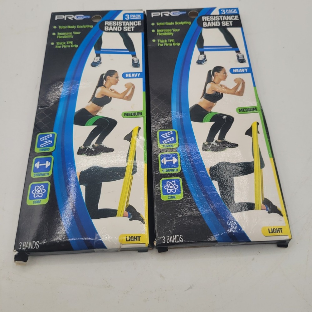 X2 NIB Pro Strength 3 Pack Resistance Band Set Light, Medium & Heavy Color Coded